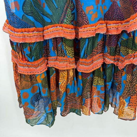 Anthropologie Farm Rio Puff Sleeve Multi Color Blue Floral Maxi Dress, XL NWT - Picture 14 of 16